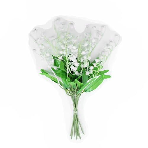 Werwing Ramo de lirios artificiales de los valles, flores falsas realistas de 38 cm para bodas, decoración del hogar, despedida de soltera, blanco y verde (20 tallos)