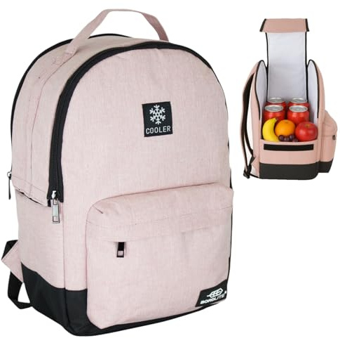 Bordlite Cooler Backpack Insulated Lunch Bag – Leakproof, Water Resistant, Large Capacity Cool Bag for Work, Travel, Picnic, Beach – Thermal Backpack with Pockets & Bottle Holder, 28x15x39cm - Pink -