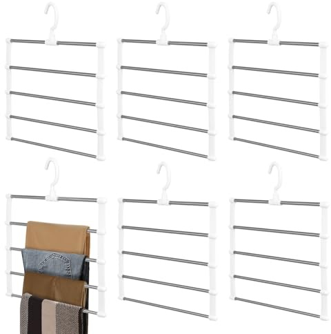 BAODBF 6 grucce per pantaloni, salvaspazio, per guardaroba, 4 ripiani, pieghevoli, in acciaio inox, antiscivolo, per gonne, sciarpe, cravatte, cinture, lenzuola
