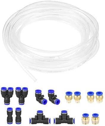 plumbify store Tube de compresseur d'air en PU, tuyau d'air pneumatique, 5mm ID X 8mm OD X 10m de longueur avec 7 types de raccords de connexion, pièces pneumatiques(Transparent)