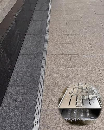 Sistema di drenaggio per esterni – 3 x 5 x 100 grondaia sottile per terrazza, garage, vialetto e cortile, kit di drenaggio rettangolare durevole con copertura per griglia fognaria
