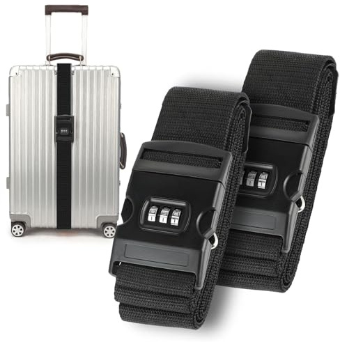 XFSRG Cinghie per Valigia con Lucchetto a Combinazione Cintura Elastica per Bagagli Cintura da Trolley Regolabile Accessori da Viaggio per Valigie fino a 32 Pollici(Nero)