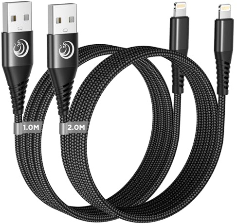 Aioneus Cable iPhone 1M+2M 2Pack, MFi Certificado Cargador iPhone Apple Cable iphone Carga Rápida Nylon Trenzado cable USB Lightning para iPhone 14 13 12 11 Pro XS MAX XR X 8 7 6 5 SE, iPad