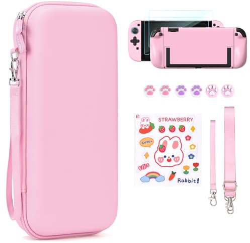 Younik Pochette Switch 2 pour NS Switch 2 (2025), Kit D'accessoires 15 en 1 Incluant une Étui de Transport avec 19 Fentes pour Cartes de Jeu, Coque de Protection pour Console Switch 2 & J-Con (Rose)