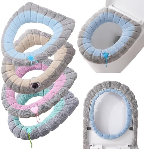 Comioke Toilettensitzbezug, Toilettensitzbezug Warm, 4Pcs WC-Sitzwärmer, WC Sitzbezüge für Universal Toilettensitz, Waschbar, Weich, Bequem und Dehnbar