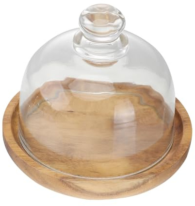 Toyvian Holztablett Mit Glasglocke Runde Dessertplatten Für Kuchen Käse Und Gebäck Mini-Servierplatte Als Tortenständer Mit Glasabdeckung Für Präsentation Und Aufbewahrung 10.50 X 9.50 X 8.00 Cm