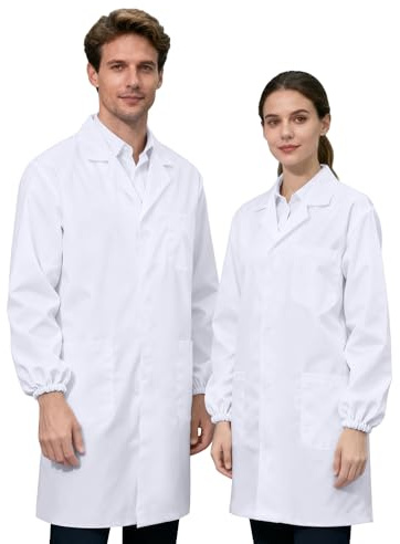 JXCTNNU Labbrock vit arbetskläder uniform skyddande arbetskläder långärmad unisex laboratorierock med 3 fickor för män kvinnor laboratorium studiearbete