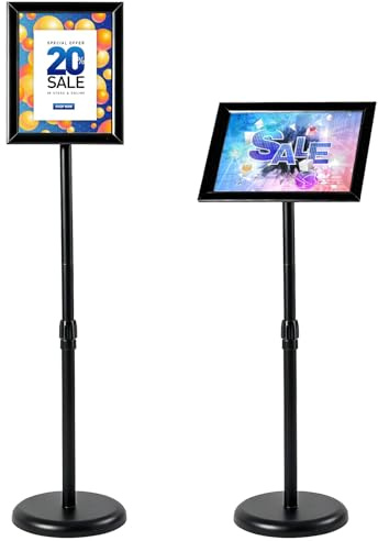 Ysglory Sign Holder Stand for Display 8.5x11 Inch Floor Standing Sign Heavy-Duty Pedestal Poster Stand Adjustable Snap-Open Signage Frame for Retail, Restaurant, Events