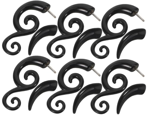 LIFKOME 6 Pares Pendientes Espiral Punk Acrílico Hipoalergénicos Estilo Gótico Falso Plug para Fiesta y Festival Accesorios Alternativos para Orejas Sensibles