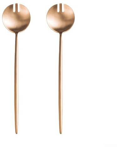 Eawfgtuw Forchetta da insalata in acciaio inossidabile 304 con manico lungo, confezione da 2 pezzi, 29 cm, elegante finitura opaca per servire insalate, pasta, frutta (oro rosa)