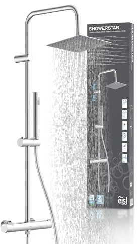 EISL SHOWERSTAR DX1106CST - Juego de ducha, sistema de ducha con grifo 2 en 1 con gran ducha de lluvia de acero inoxidable (200 x 200 mm) y ducha de mano, ducha de lluvia con termostato, grifo de | Sistema de ducha con grifo 2 en 1 con gran ducha de lluvia de acero inoxidable (200 x 200 mm) y alcachofa de mano