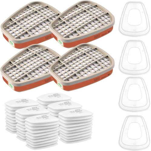 6001 Filter für Atemschutzmaske, Baumwollfilter für staubschutzmaske, 80 5N11 Filterpatronen + 4 Abdeckkappen & 4 Filter, mit 6100/6200/7501/7502, für Konstruktion, Schleifen, Schleifen