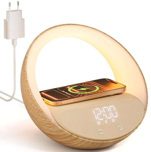 COLSUR Wireless Charger mit Bluetooth Lautsprecher FM Radio mit USB-Kabelloser Ladegerät, 15W Induktive Ladestation mit Licht, Farbige Nachtlampe, Geschenke für männer