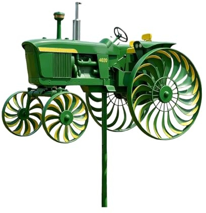 Vintage Tractor Garden Wind Spinner, Unique Metal Wind Powered Rotating Wheel Yard Art, Durable Weather Resistant Decorative Stake, Easy Assembly Lawn Ornament for Farmhouse Patio & Outdoor Decor