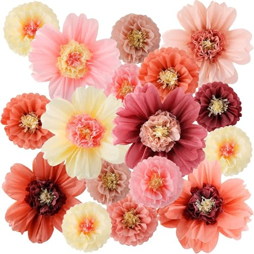Große Papierblumen, 19, 7 Zoll Seidenpapier-Blumendekorationen – Staubbeige Retro-Riesenblume für große Wand