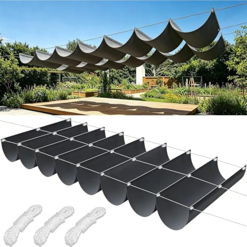 Vela Ombreggiante Retrattile 2.5 x 7.5 m Regolabile, Senza Foratura, Antistrappo, Personalizzabile Tenda Parasole a Onde Retrattili Vela Ombreggiante Retrattile per Pergola, Giardino, Grigio Scuro
