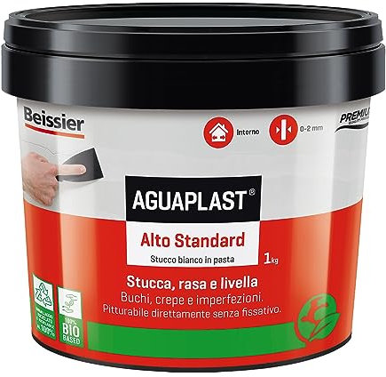 Aguaplast Alto Standard stucco bianco pronto all'uso per muro. Qualità superiore, per interni, pareti e soffitti. Liscio bianco 1kg