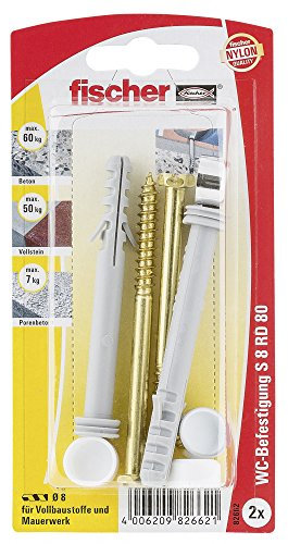Fischer WC-Befestigung S 8 RD 80 K SB-Karte, Inhalt: 2 x Dübel, 2 x Schraube Durchmesser 6 x 80 DIN 571 messing, 2 x Abdeckkappe weiß/chrom, 082662