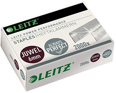 Leitz Juwel Heftklammern 6 mm, Box mit 2000 Stück, Verzinkt, 56420000