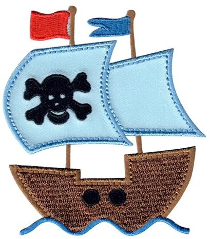 PatchMommy Piratenschiff Aufnäher zum Aufbügeln für Kinder, 9 x 7,5 cm | Gesticktes Bügelbild, Patch & Applikation für Baby- und Kinderkleidung & Rucksäcke – zum Aufbügeln oder Aufnähen