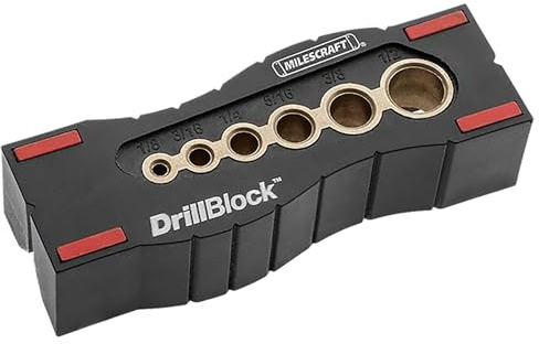 Milescraft 1312 DrillBlock – Plantilla portátil de taladrado con casquillos para 6 tamaños de broca imperiales, accesorio de precisión para perforar