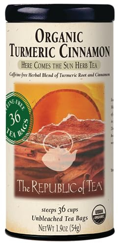 The Republic of Tea Organic Turmeric Cinnamon Herbal Tea, 36 Tea Bags, Naturally Caffeine-Free