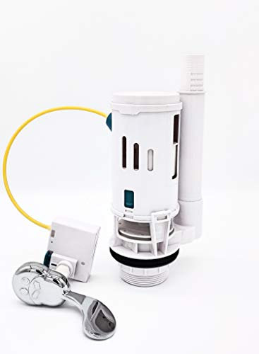 Housler® Dual Flush Toilet Syphon with Metal Chrome Lever, Adjustable WC Flush System for handle-operated cistern, Flush Valve Replacement for Side & Front Handle Cistern, Fits 1.5 & 2 Bottom Outlet