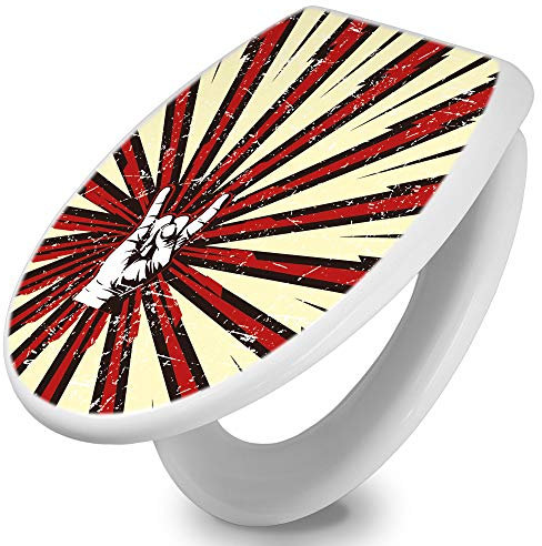 banjado Toilettendeckel mit Absenkautomatik 44,5x37cm / WC Sitz mit Absenkautomatik/Toilettensitz Duroplast mit Edelstahl Scharnieren/Klodeckel mit Absenkautomatik Motiv Rock On