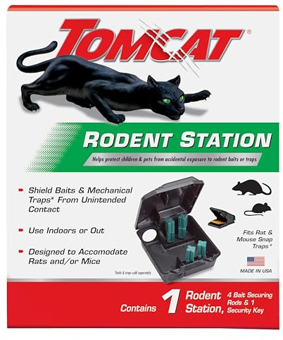 Tomcat Rodent Station, Includes 1 Rodent Station with 4 Bait-Securing Rods and 1 Security Key - Fits Rat or Mouse Sized Traps (Baits & Traps Sold Separately), Use Indoors or Outdoors