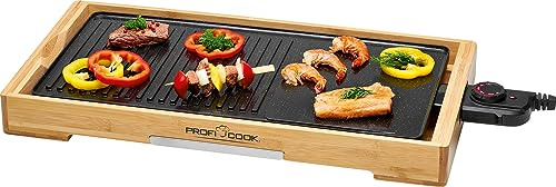 Profi Cook PC-TYG 1143 - Plancha/Teppanyaki Board - Struttura in bambù - Termostati regolati - Piastre grill in ceramica - 2200 Watt