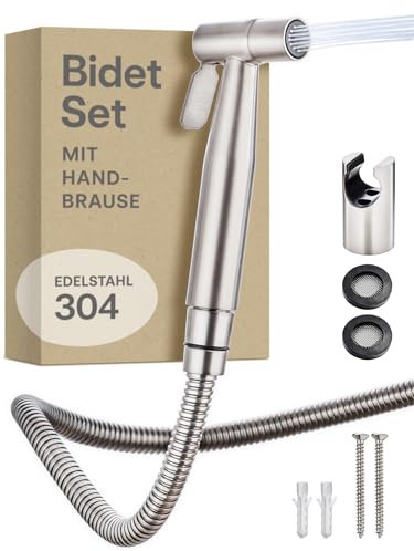 Praknu Handheld Bidet Douche Shower Spray for Toilet in Stainless Steel Sprayer, Hose & Holder - Stainless Steel – for Standard G1/2 Connection – Easy to Install