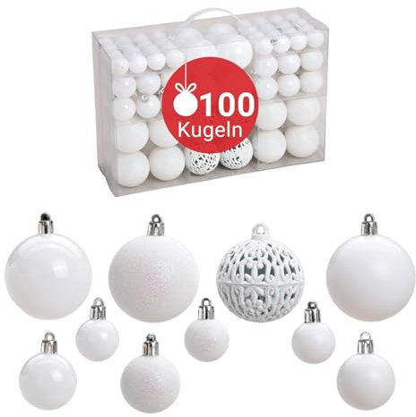 WOMA Christbaumkugeln Set Weiß & 22 weiteren Farben - 50er & 100er Weihnachtskugeln Set - Weihnachtskugeln Kunststoff - Weihnachtsbaum Deko & Christbaumschmuck