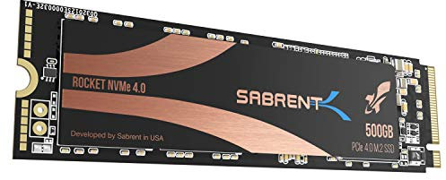 SABRENT M.2 NVMe SSD 500gb 4x4, Solid State 5000 MB/s Read, PCIe 4.0 2280, M2 Hard Drive High Performance Compatible with PCs, NUCs Laptops and Desktops TLC Nand (SB-ROCKET-NVMe4-500)