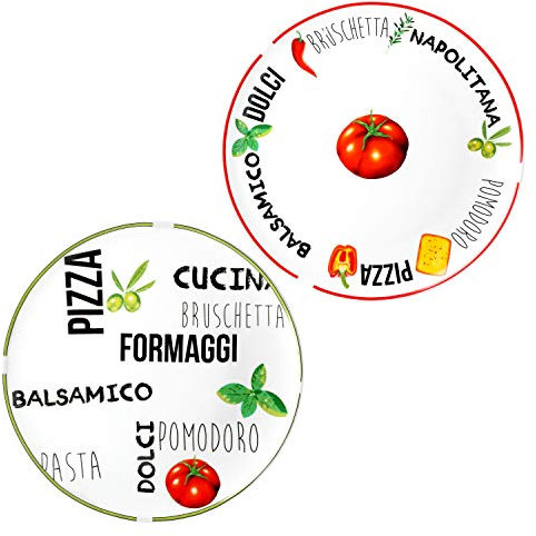 MamboCat 2 piatti grandi per pizza, colore bianco, Ø 31 cm, set da 2 piatti rotondi con scritte accattivanti per pizze, piatti da portata con motivi, piatti da antipasto per 2 persone