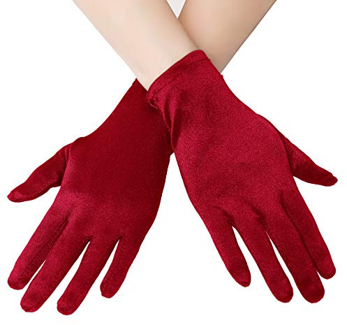 EORUBE 1920s Handschuhe für Damen Handgelenklange Kurze | Satin Handschuhe Party Fasching Kostüm Handschuhe (Schwarz)