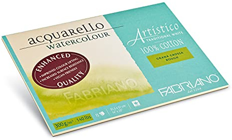 Fabriano Artistico Acquarello Watercolour, naturweiß, Grobkorn, 35,5 x 51 cm, 15 Blatt 300 g/m², hochwertiger Künstler-Aquarellkarton, Block 4-seitig geleimt, vegan