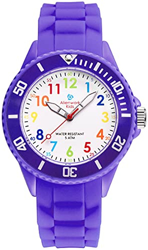 Alienwork Kids Orologio di Apprendimento Bambini Ragazze Viola Bracciale in Silicone Multicolore bambini Impermeabile 5 ATM Tempo di Apprendimento