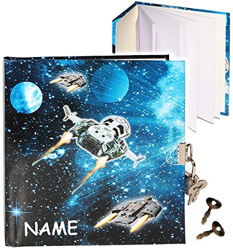 alles-meine.de GmbH Tagebuch mit Schloss - Weltraum - Space - Raumschiff - incl. Name - blanko weiß - Dickes Buch gebunden - 96 Seiten - für Geheimnisse Reisetagebuch/Notiz..