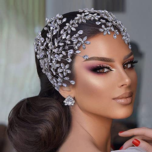 Kopfschmuck Hochzeit Braut Haarschmuck Silber Brautschmuck Haare Hochzeitsschmuck Damen Mädchen Haarreifen aus Strass Geschenk für Brautjungfern (lang 36cm/14inch)