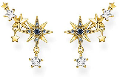 THOMAS SABO Sabo Ohrringe Ear Climber Royalty Sterne mit Steinen aus 925 Sterlingsilber 750er Gelbgold-Vergoldung, Maße: ca. 1,5cm x 1,8cm, H2223-959-7