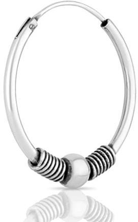 NKlaus Bali Creole enstaka örhängen med kula 25 mm sterlingsilver gotisk medelålder 4989, Sterlingsilver