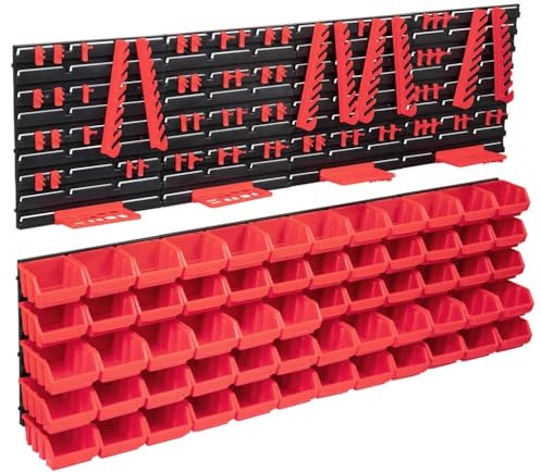 vidaXL 136 Piece Storage Bin Kit with Wall Panels Red and Black