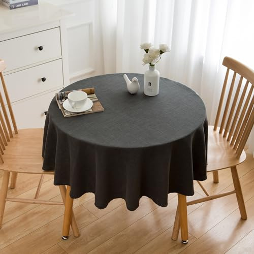 Simurq Tischdecke Abwaschbar - Wasserabweisend | Rund 140 Leinenoptik-Lotuseffekt | Pflegeleicht & fleckenabweisend | Grau -Tischtuch Table Cloth