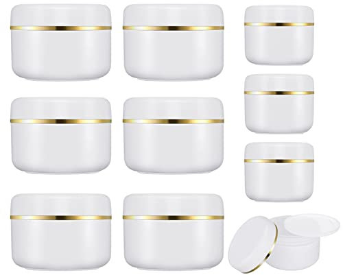 AUXSOUL 10 Stück Cremedosen zum Befüllen 100ml & 50ml, Leer Tiegel für Creme, Weiß Kunststoff Kosmetikdose mit Goldband, Kosmetikbehälter Leerdose für Make-up-Cremes