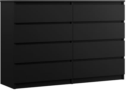 3E 3xE living.com Kommode mit 8 Schubladen 138 cm, Farbe: Schwarz Matt, H: 102 cm, B: 138 cm, T: 39 cm
