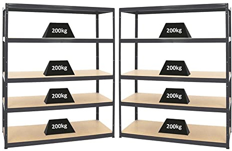 PROREGAL Mega Deal 2er-Set Schwerlastregale Giant Elephant 180x150x60cm mit 5 Ebenen Fachlast 200kg Schwarz