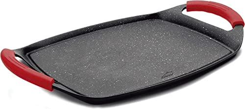 Suinga Plancha de Cocina con Revestimiento de Piedra | Sarten Grill para Cocinas de Induccion, Vitroceramica, Gas | Plancha de Asar | 29 x 22,5 x 1,5cm