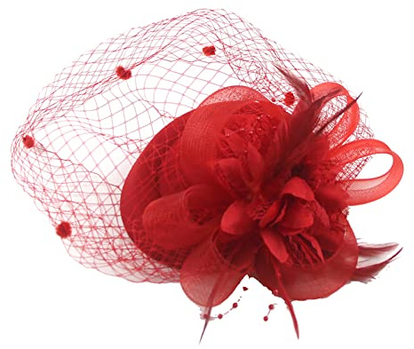 COSFAN Fascinators Hut,50s Women's Feather Headband,Flower Mesh Face Veil Feather Hair Clip,Hair Accessories for Cocktail Tea Party Masquerade
