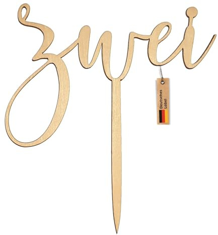 WAIKUA ® EINS ZWEI DREI Kuchentopper Cake Topper Geburtstag Dekoration aus unbehandeltem Holz für 2.Geburtstag - Tortendeko Holz Deko Zahl 2 Jahre Junge Mädchen (Zwei)