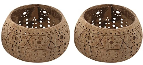 Kerze Kokosnuss Schale,Kerzen Halter,Hand Gefertigter Kokosnuss Schalen Kerzen Halter für Teelicht Kleine SäUle,Aufbewahrungs Schale
